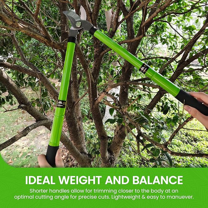 Garden Guru Bypass Loppers Tree Trimmer Clipper w/Telescopic Handle 15–22" - High Carbon Steel Blade Gardening Loppers Pruning Shear - Comfort Grip Handles – Branch Cutter (2 Pack)