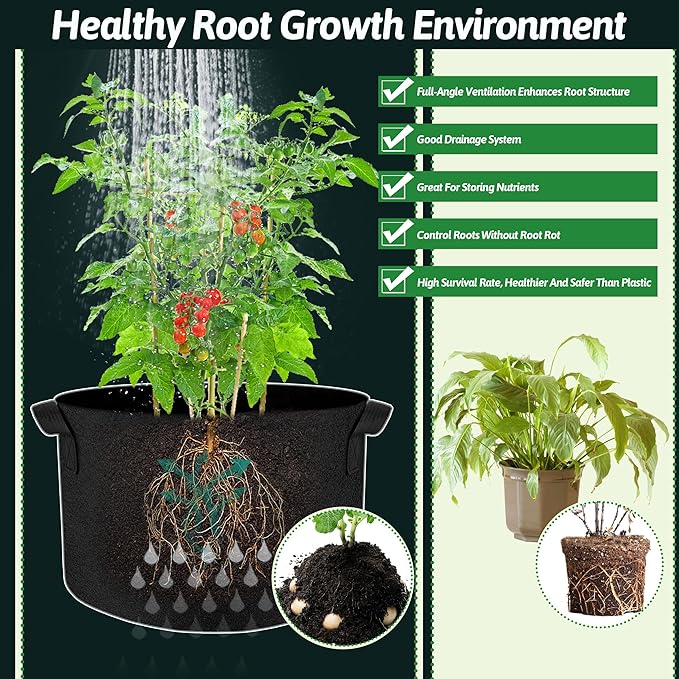 5 Pcs Grow Bags Plant Grow Bags Multi-Purpose Nonwoven Fabric Pots with Durable Handles,Outdoor Garden Plant Pots for Vegetables Fruits Flowers Herb Succulent Bonsai Plants