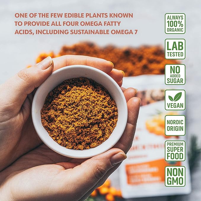LOOV Organic Sea Buckthorn Berry Powder, High in Fiber, Omegas, Vitamin C, Vitamin E, Made from Whole Berries, 4 Oz, Grown in Nordic Climate, 23-Day Supply, No Added Sugar, Non-GMO