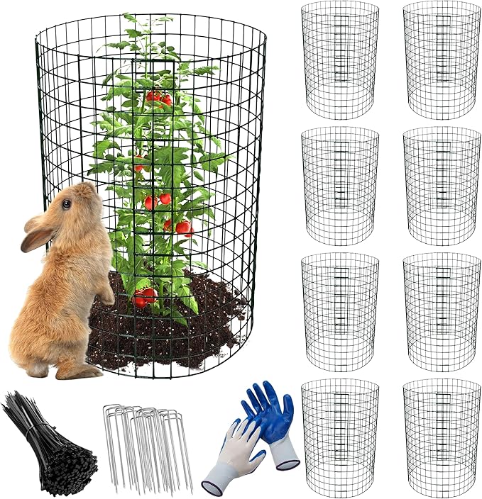 8 Pack Plant Protectors from Animals, 20"x 12" Wire Plant Protector, Wire Cages for Plants with Stakes and Cable Ties, Metal Plant Cages for Plants, Vegetables, Flowers