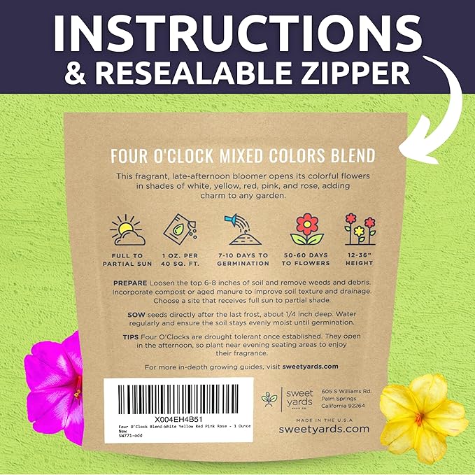 Four O'Clock Mixed Colors Blend - Large 1 Ounce Packet - 300 Flower Seeds for Planting - Mirabilis Jalapa