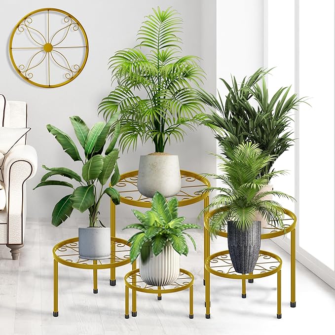 CADANI 5-Pack Metal Plant Stands for Outdoor Indoor, Anti-Rust Iron Flower Pot Stand, Heavy Duty Plant Pot Shelf for Multiple Plant, Decoration Racks for Home, Patio & Garden