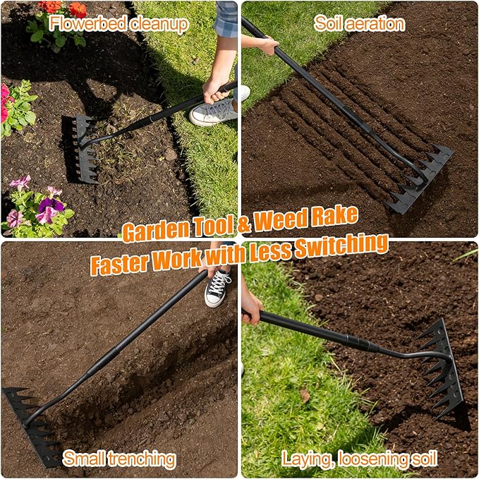 Manual Weeder Tool, 56" Weed Puller Tool with Sharp Blade, 11" Wide Heavy Duty Stand Weed Remover Gardening Hand Tool for Lawn, Yard, Patio and Backyard, Weeding Loosening Soil