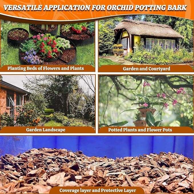 Orchid Potting Bark-14QT Organic Orchid Bark for Plants, All Natural Pine Bark Wood Chips for Houseplant Mulch, Orchid Plants Root Development, Mulch for Potted Plants