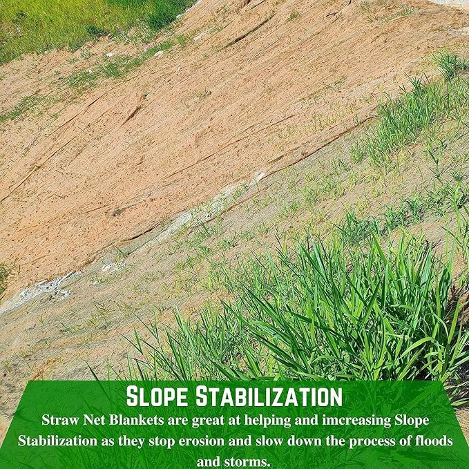 Farm Plastic Supply - Erosion Control Blanket - Straw Garden and Landscape Cover, Erosion Control Blanket, Straw Blanket, Erosion Control, Mulch, Slope Stabilizer, and Seed Protector (3' x 112.5')