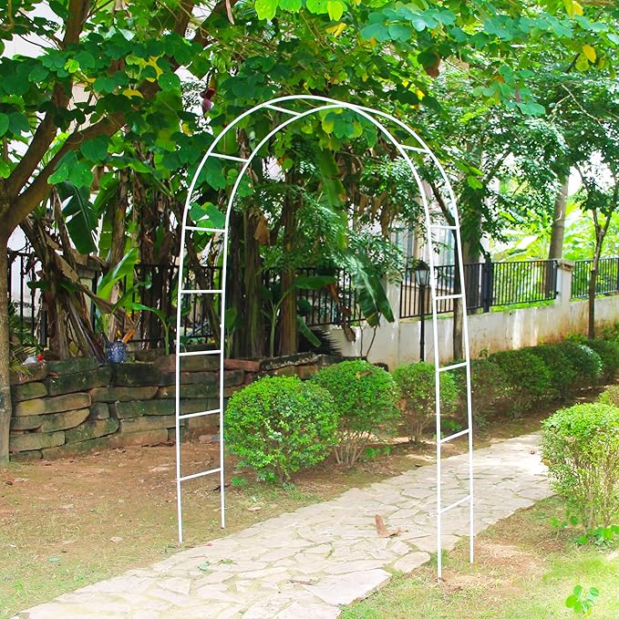7.9 Ft H x 4.6 Ft W White Metal Pergola Arbor for Various Climbing Plant Wedding Garden Arch Bridal Party Decoration Wide Arbor