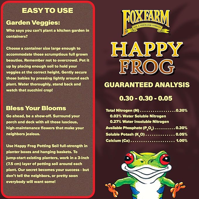 FoxFarm Happy Frog Potting Soil – Ready-to-Use Blend for Container Plants, 2 Cubic Feet