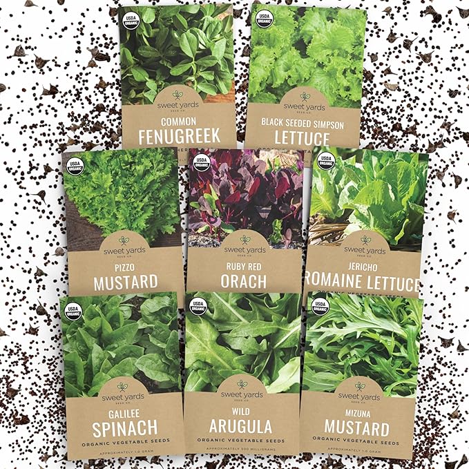 Organic Heat Tolerant Lettuce Seeds Variety Pack - 8 Individual Packs - 2026 Season - Galilee Spinach, Wild Arugula, Romaine Lettuce & More! for Indoor & Outdoor Planting (Non-GMO, Certified Organic)