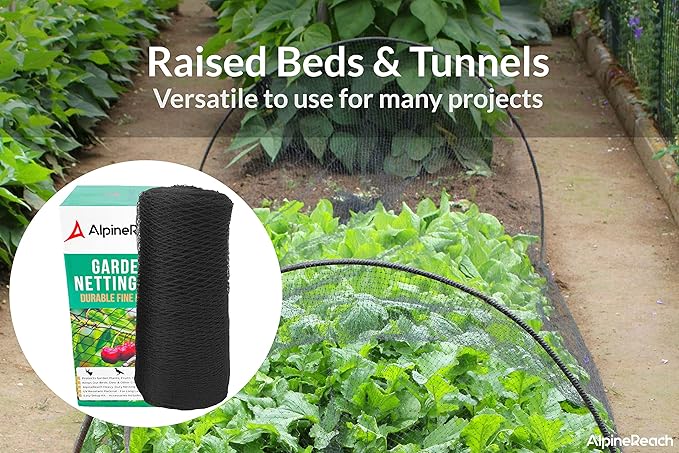 AlpineReach Garden Netting 15 x 50 ft Heavy Duty Bird Net, Deer, Plant Protection Extra Strong Woven Mesh, Reusable Kit with Zip Ties, Animal Fencing for Fruits Trees, Black