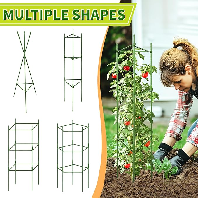 6 Pack 48 Inch Tomato Cages for Garden, Triangle Metal Plant Support with Rust-Resistant Coating, Heavy Duty Tomato Trellis for Raised Bed, Pots, Cucumbers, Peppers & Climbing Plants