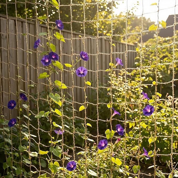 Jute Trellis Netting - Jute Netting for Climbing Plants, Heavy Duty Garden Plant Support Netting for Cucumber, Vine, Fruits & Vegetables Tomato Plants Trellis Net (6.6 x 32.8 Ft, 3.9 Inch Squares)