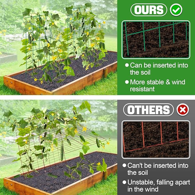 2 Pack Stable Cucumber Trellis, Foldable Garden Trellis for Raised Bed, A-Frame Metal Plant Support Trellis with Ties for Bean Raspberry Squash Climbing Plants Outdoor