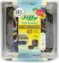 Jiffy 50mm Self-Watering Seed Starting Tomato & Vegetable Greenhouse Kit with 14 Plant-Based Expanding Peat Pellets & Water-Wicking Mat