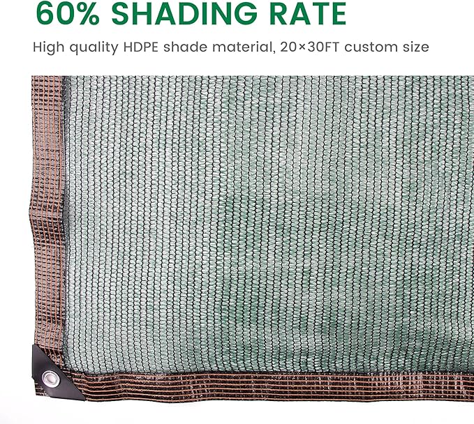 Xlimin 60% 20 X 30 FT Green Shade Cloth, Outdoor Woven Sun Shade with Grommets, Durable Breathable Netting Shading Antifreezing for Patio, Garden, DIY Home, Plants Cover, Greenhouse, Dog Kennel