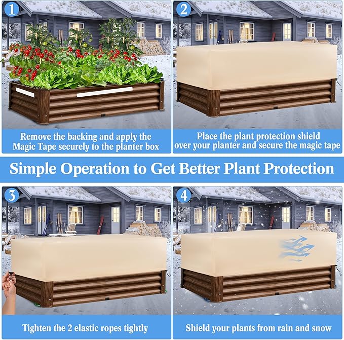 Plant Covers Freeze Protection 2 Pack with Elastic Drawstring & Magic Tape, 3.54 oz/yd² Winter Frost Blanket Planter Box Cover for Raised Garden Bed Outdoor Flower Pot, 59 x 19.6 x 21.6 INCH