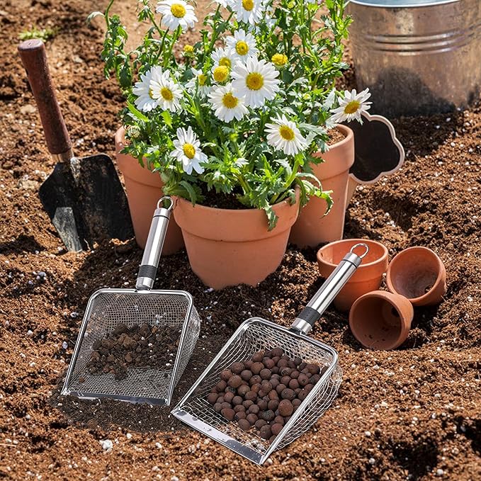 Adnee 4 Pcs Wider Gardening Soil Sifter-5.5" W Garden Sieve Sifter with Handle (2/2.8/3.8/5 mm Mesh)-Portable Gardening Sifter for Gradening Sand Soil Dirt Compost