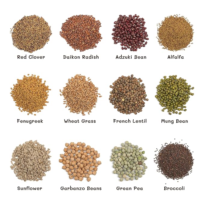 The Sprout House Variety Sample Pack -1.5 LBS of 12 Different Sprouting Seeds - Certified Organic and Non GMO - Includes 2oz of Each