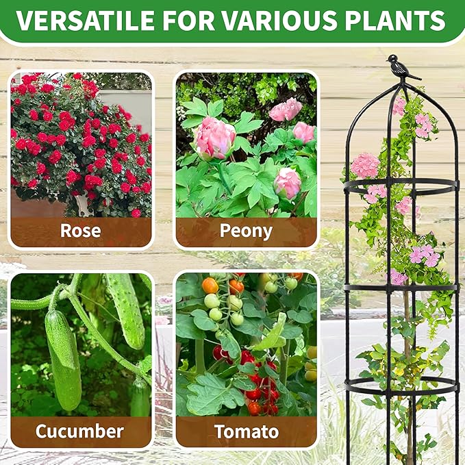 6.7FT Garden Obelisk Trellis for Climbing Plants,81”Metal Plant Support Tower,Heavy Duty Thickened Tube,Rustproof Black Vine & Flower Stand for Outdoor Indoor Use