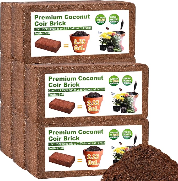 Organic Coco Coir 8 Pcs Compressed Coconut Coir Bricks Coconut Fiber Husk Substrate Mulch Coconut Bark Core Growing Medium Peat Moss Soil High Nutrition for Plants Gardening Seed Starting Soil Mix