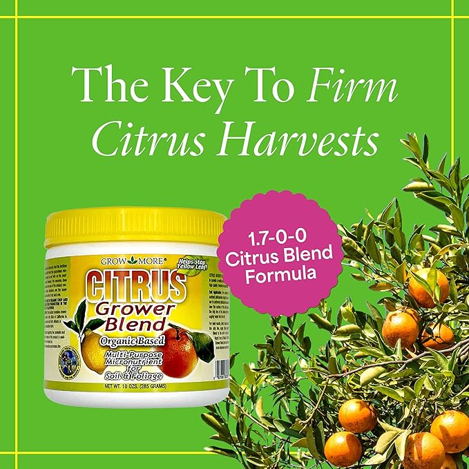 Grow More Citrus Grower Blend (1.7-0-0) - 10oz of Organic Citrus Fertilizer for Potted Trees w/Chelated Micronutrients - Improves Taste, Color, & Firmness