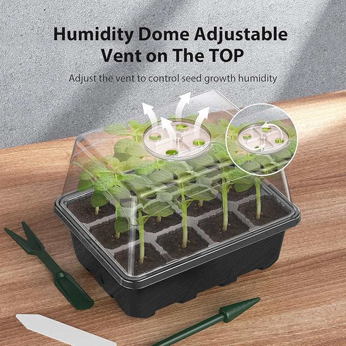 Seed Starter Tray, 20PCS Seed Starter Kit, Seedling Starter Trays with Heightened Lids for Seed Staring, Indoor Gardening Plant Germination Trays (12 Cells per Tray) Black
