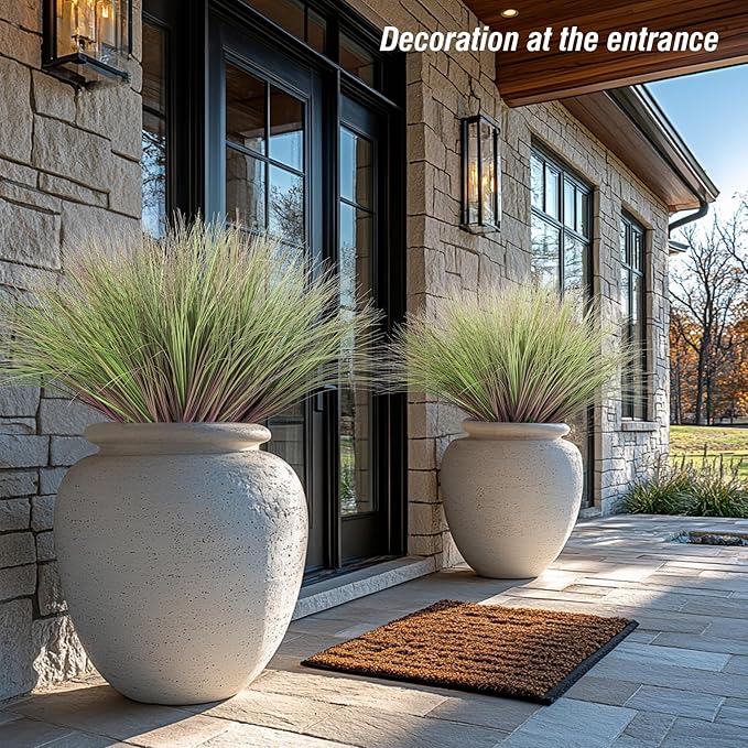 Ttranewsoo Fake Grass Artificial Grass Greenery Stems Fall Flowers Artificial Shrubs Wheat Grass Greenery Home Decor Artificial Plants Ornamental Grass Outdoor Fake Grass Leaves(24pcs) Purple-Green