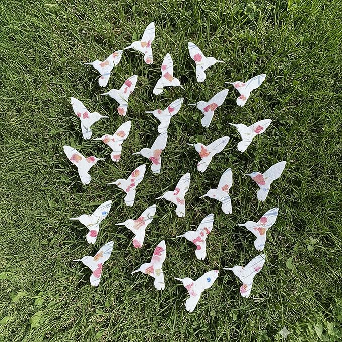 Wildflower Seed Paper - Set of 24 Hummingbird-Shaped for Funeral Favors, Memorial Gifts, & Sympathy Gifts for Loss of Father and Mother (Pink & Green)