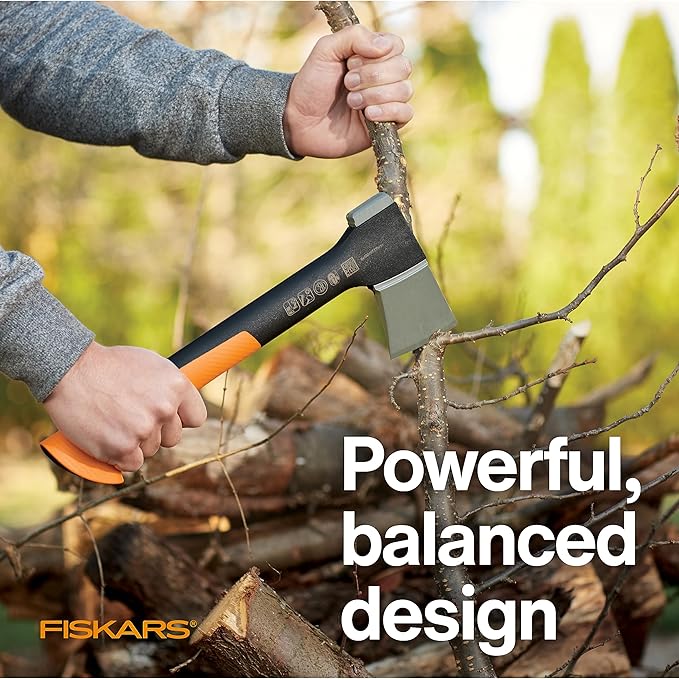 Fiskars X7 Small 14" Hatchet Axe with Sheath for Chopping Wood Kindling for Campfires, Outdoors & Camping, Insert-Molded Forged Steel Head, Low-Friction Blade, Shock Absorbing Handle & Non-Slip Grip