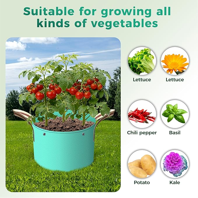 SPONDWILD 7 Pcs 5 Gallon Grow Bags, Small PE Garden Grow Bags for Plants with Branch-Binding Holes and Bottom Drain Holes, Ideal for Vegetables, Strawberries and Flowers