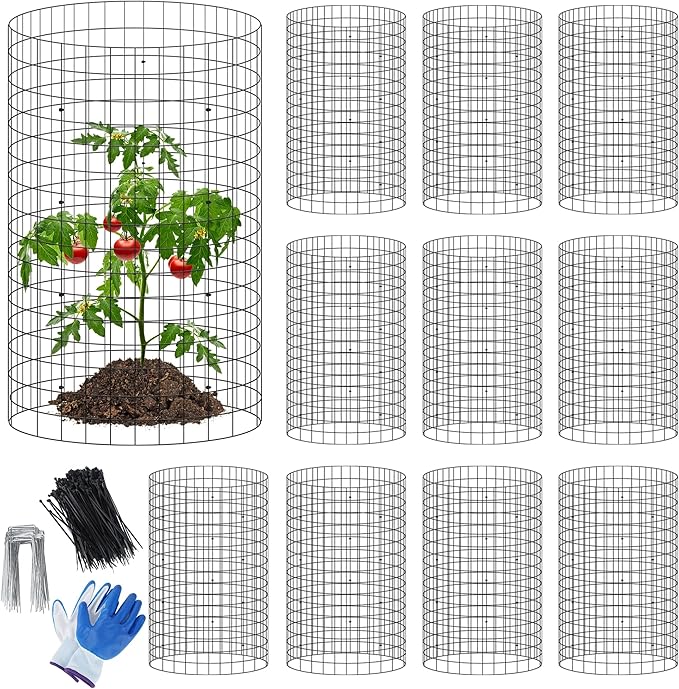 winemana 12 Set Garden Plant Protector Cage, 16x12 in Metal Wire Protectors for Plants, Protection Cages with Stakes & Ties, Animals Barrier to Keep Rabbit & Chicken Away from Flower Vegetables(Black)