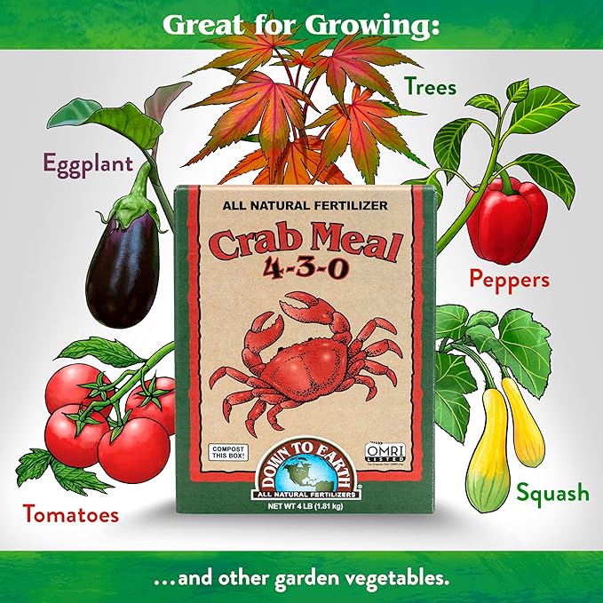 Down To Earth All Natural Fertilizers Organic Crab Meal - Plant Food for Vegetable Gardens and Flower Beds 4-3-0, 4 lb