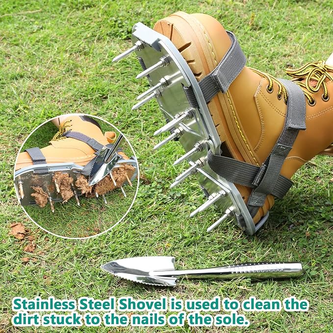 DenForste Lawn Aerator Shoes for Grass - Pre-Assembled Grass Aerator Shoes for Lawn - Soil Yard Aerator Tool for Aerating Patio Garden, Gray