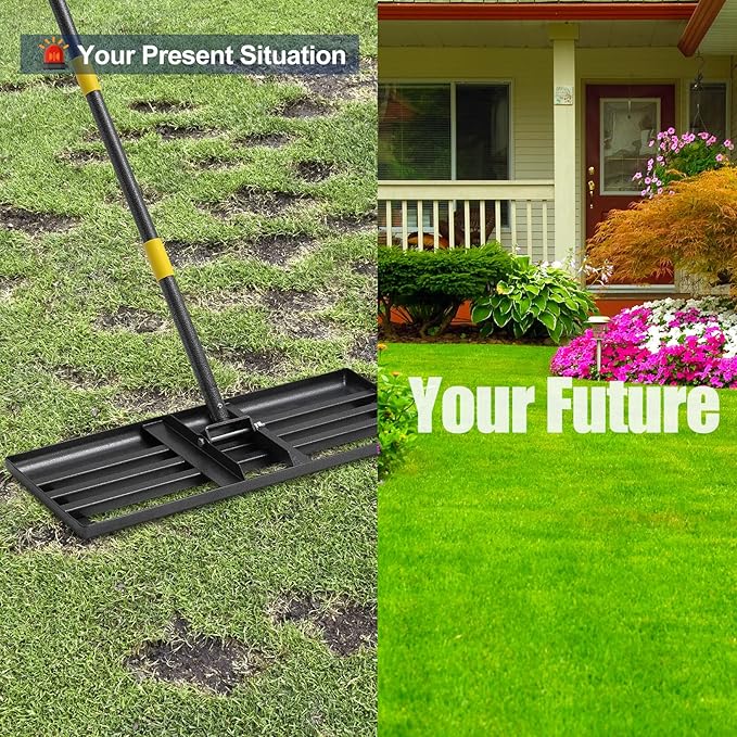 Lawn Leveling Rake 30"x10" for Lawn Care - 72" Extendable Stainless Steel Handle with Ergonomic Grip | Professional Grass Leveling Tool for Golf Courses, Soccer Fields, Backyard Turf Maintenance