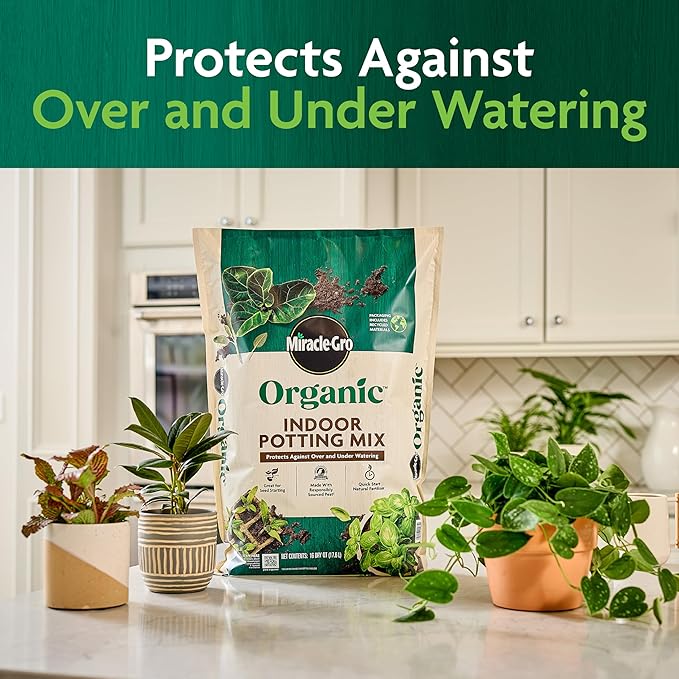 Miracle-Gro Organic Indoor Potting Mix - Protects Against Over and Under Watering, Planting Soil for Indoor Container Plants, Houseplants and Starter Plants, OMRI Listed, 8 qt. (2-Pack)
