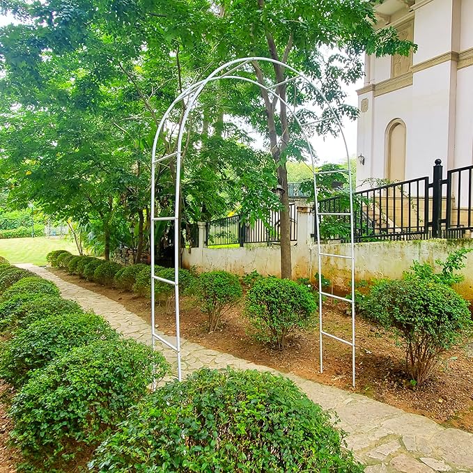 White Iron Pergola Arbor Practical, 7.9 Feet High x 4.6 Feet Wide, Assemble Easily for Various Climbing Plant Wedding Garden Arch Bridal Party Decoration Wide Arbor