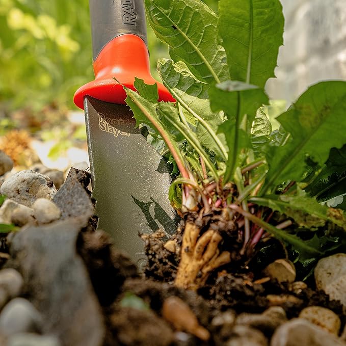 Root Slayer 16211 Garden Soil Knife with Serrated Blade for Digging, Weeding and Root Cutting, Steel Tool, Red