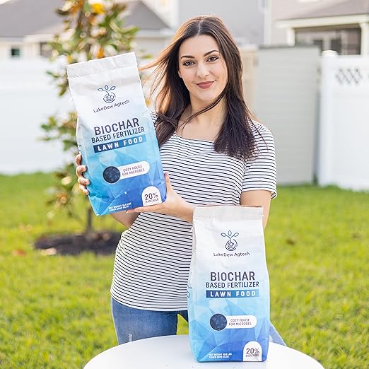 LakeDew Biochar Lawn Fertilizer 16‑0‑8 – Moisture Retention & Microbial Boost – Fix New Construction or Sandy Soils – Eco‑Friendly, Covers 2,500‑6,000 sq ft