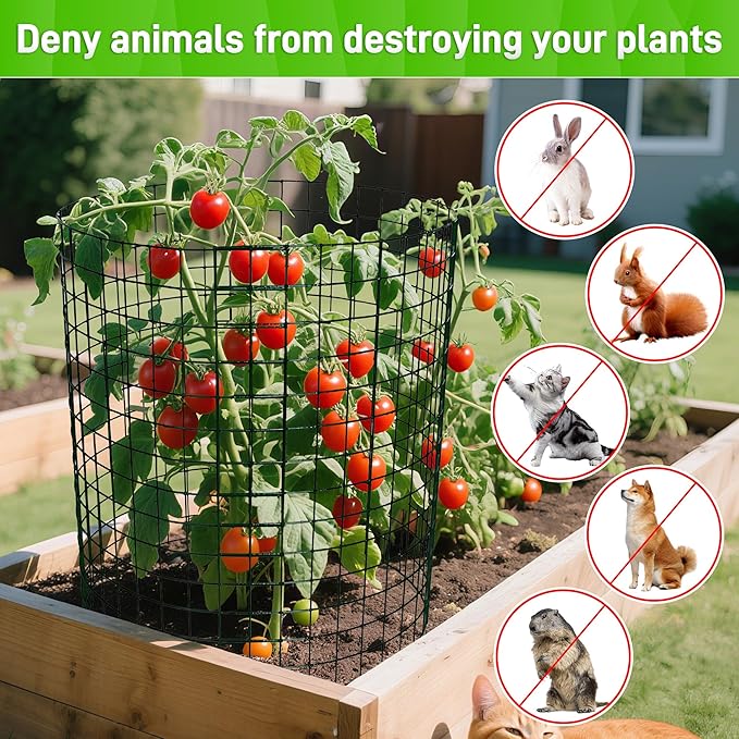 8 Pack Plant Protectors from Animals, 13.8"x 12" Wire Plant Protector, Wire Cages for Plants with Stakes and Cable Ties, Metal Plant Cages for Plants, Vegetables, Flowers