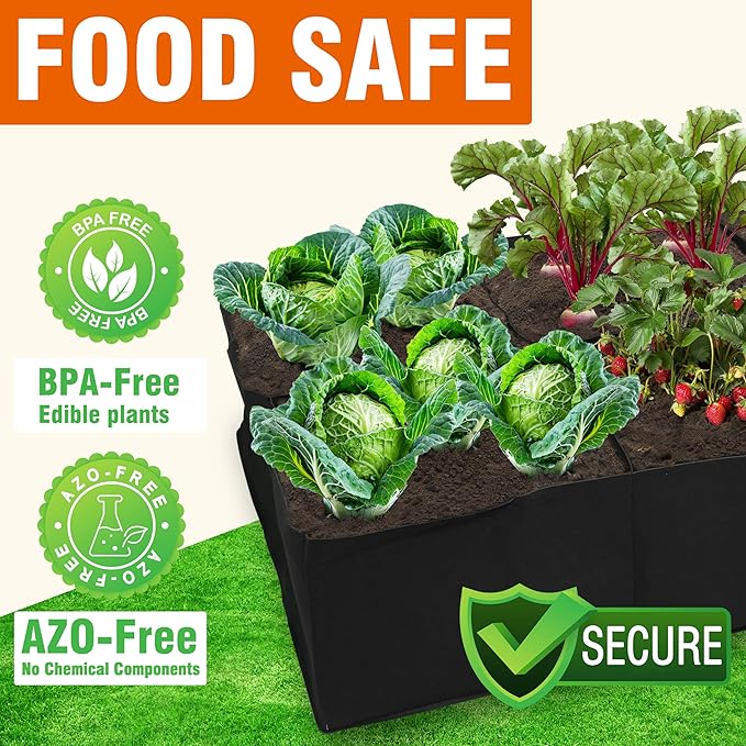 Gardzen 2 Pack Fabric Raised Garden Beds, 3x6x1 FT - 8 Grids Grow Bed for Square Foot Gardening, Planting Box for Vegetables, Herbs, Flowers