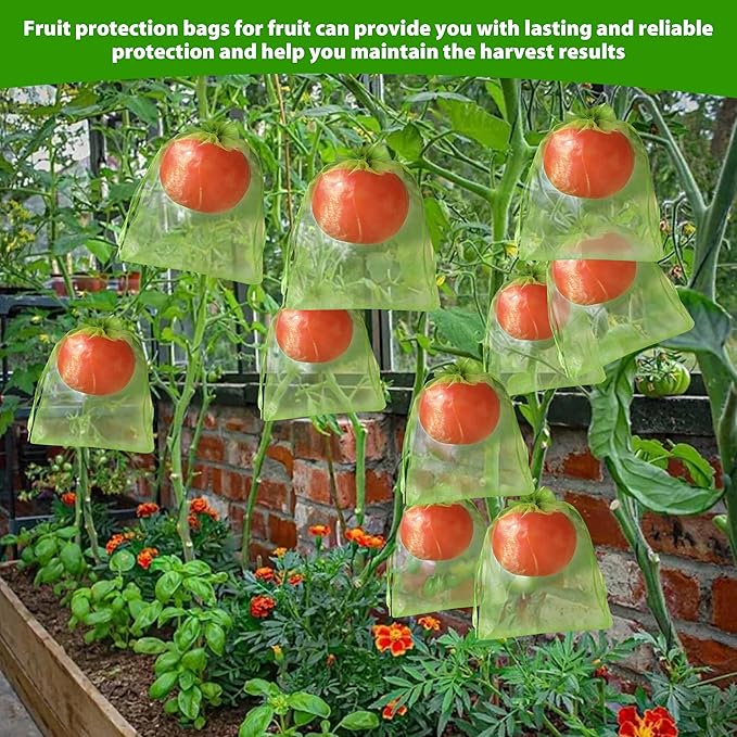 EWPJDK 70pcs Fruit Protection Bags 6x8 inch Green Netting Cover Drawstring Mesh Tomato Protectors Bags Pest Barrier for Blueberry Small Fruit Veggies Garden (70, 6x8 inch)