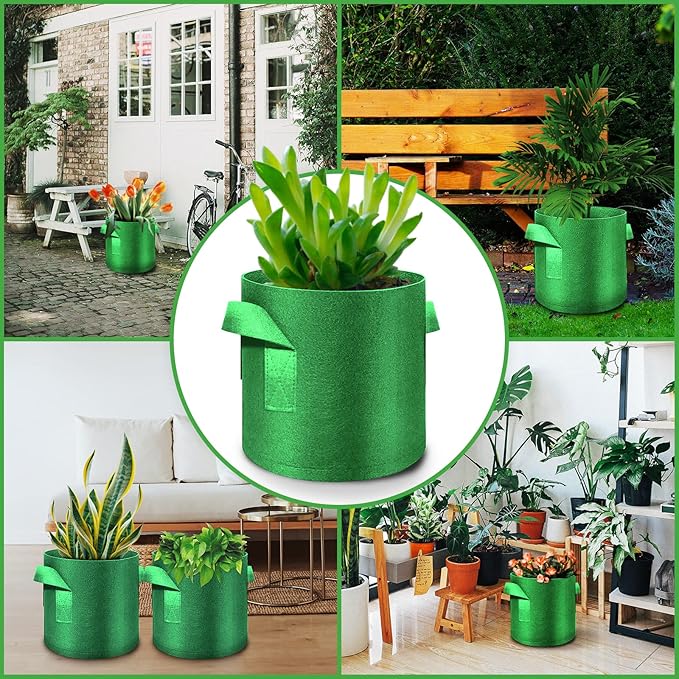 12-Pack 10 Gallon Plant Grow Bags, Thickened Nonwoven Fabric Pots with Handles, Vegetable Planter Bags Containers, Cloth Planters for Garden Vegetable/Flower/Plant/Fruits Outdoor (Green)
