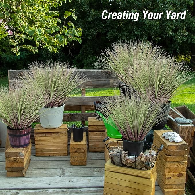 Ttranewsoo Fake Grass Artificial Grass Greenery Stems Fall Flowers Artificial Shrubs Wheat Grass Greenery Home Decor Artificial Plants Ornamental Grass Outdoor Fake Grass Leaves(24pcs) Purple-Green