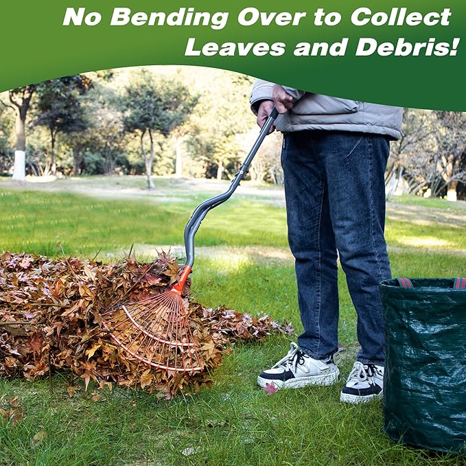 Walensee Rake for Leaves, Heavy Duty Leaf Picker Upper & Leaves Scooper, Leaf Grabber with Long Steel Handle, Multi-Use Garden Claw and Hands Rake for Lawn & Yard Shrub Cleanup