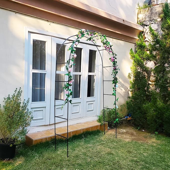Green Iron Pergola Arbor Practical, 7.9 Feet High x 4.6 Feet Wide, Assemble Easily for Various Climbing Plant Wedding Garden Arch Bridal Party Decoration Wide Arbor