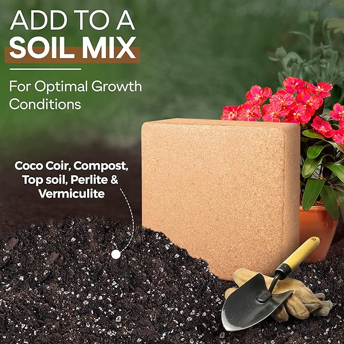 Coco Coir Brick for Plants (5kg / 11lb) – Unbuffered, Low EC Compressed Coconut Coir Expands to 70L / 2.5 cu ft for Soil Mixes, Seed Starting & Growing Media