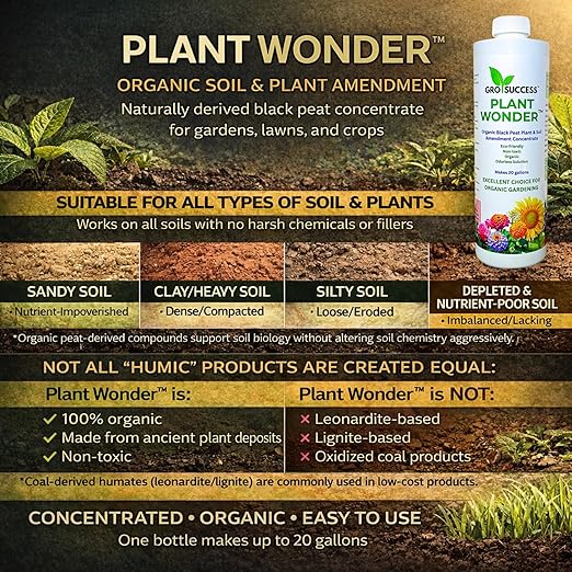 Organic Plant Fertilizer Liquid Concentrate – Plant Food for Indoor & Outdoor Plants, Vegetables & Lawn – Soil Booster with Humic & Fulvic Acid – 16 oz – GroSuccess PlantWonder