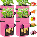 JJGoo 4 Pack Potato Grow Bags 10 Gallon with Flap, Heavy Duty Fabric with Handle and Harvest Window, Non-Woven Planter Pot Plant Garden Bags to Grow Vegetables Tomato, Rose Red