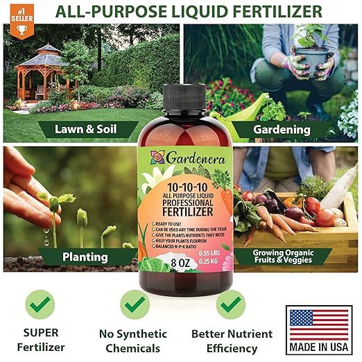 𝐏𝐑𝐎𝐅𝐄𝐒𝐒𝐈𝐎𝐍𝐀𝐋 All-Purpose 10-10-10 Liquid Fertilizer Spray for Lawns, Grass, Plants, Vegetables, Fruits & Flowers | 10-10-10 Liquid Fertilizer for Indoor and Outdoor Plants (8 OZ)