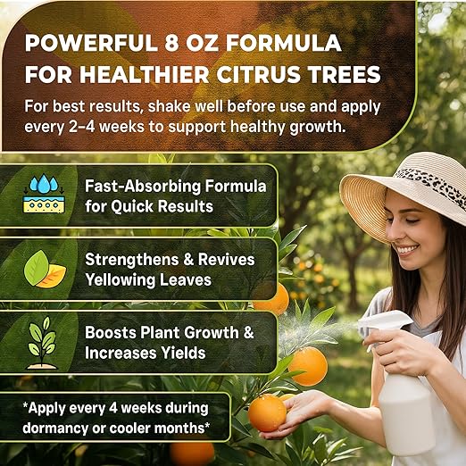 Leaves and Soul Professional Citrus Tree Fertilizer Liquid Concentrate - 6-4-6 Blend for Fruit Tree Fertilizer, Garden - Liquid Plant Food for Citrus Trees in Pots or Outdoors - 8oz