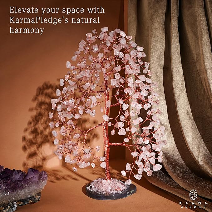 Crystal Trees for Home and Office Decoration, Rose Quartz Chakra Healing Crystals Feng Shui Handmade Trees for Positive Energy, Money, Good Luck, Christmas Decor, Birthday Gifts for Women, Mom